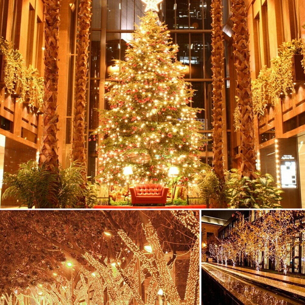 (RGB) Solar LED Star Waterfall Light Holiday Party String Lights Christmas Tree Decor