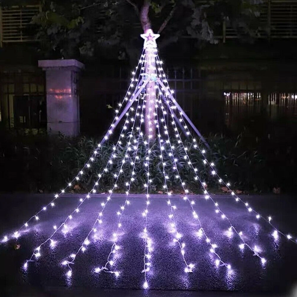 (RGB) Solar LED Star Waterfall Light Holiday Party String Lights Christmas Tree Decor