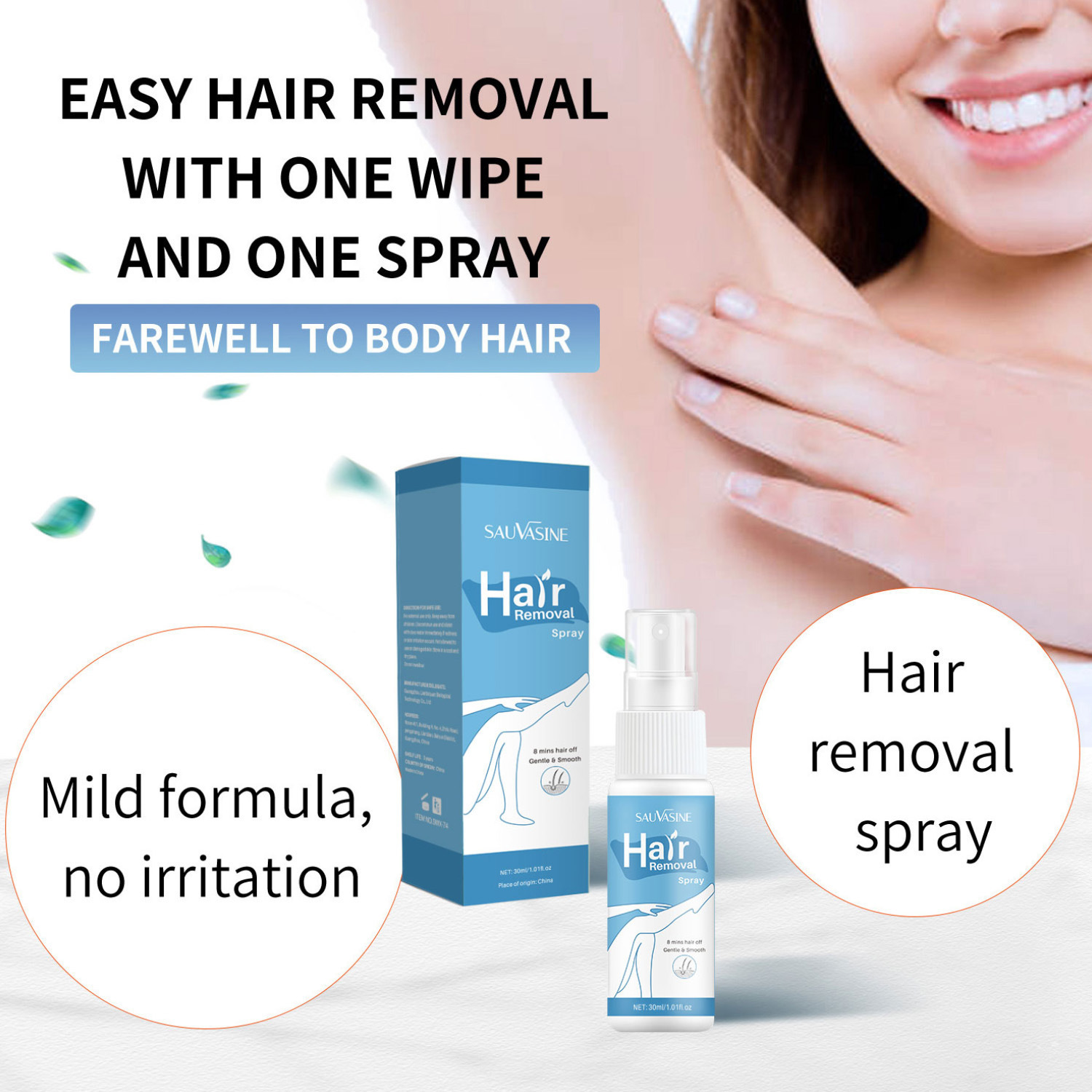 Gentle Hair Removal Spray 30ml Non Irritating for Armpit Legs Arms Daily Home Care Natural 30ml