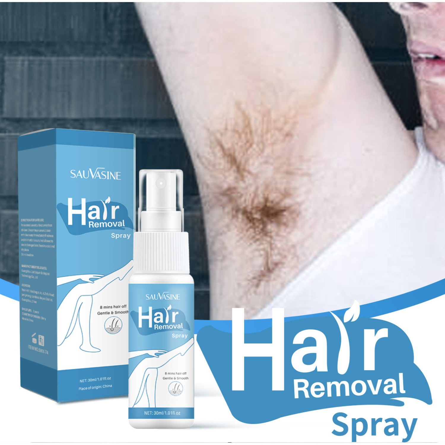 Gentle Hair Removal Spray 30ml Non Irritating for Armpit Legs Arms Daily Home Care Natural 30ml