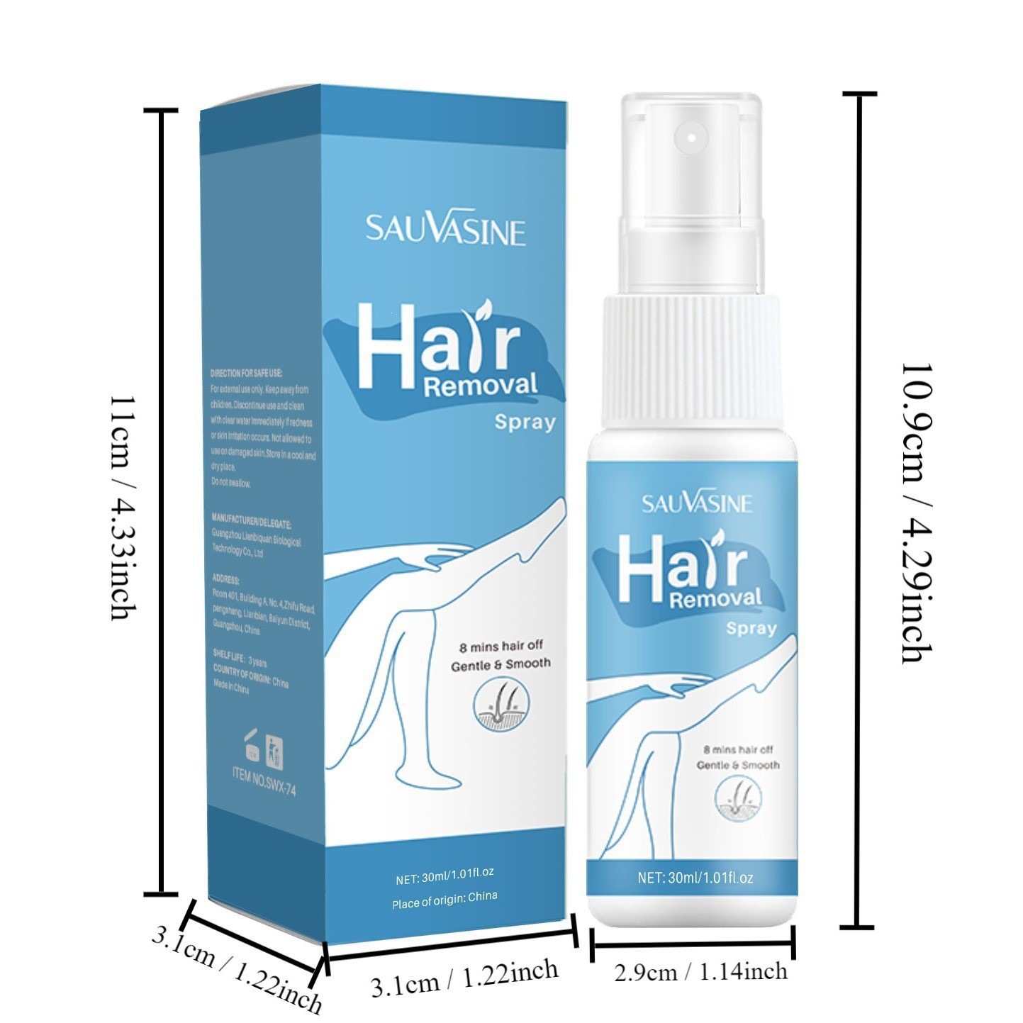 Gentle Hair Removal Spray 30ml Non Irritating for Armpit Legs Arms Daily Home Care Natural 30ml