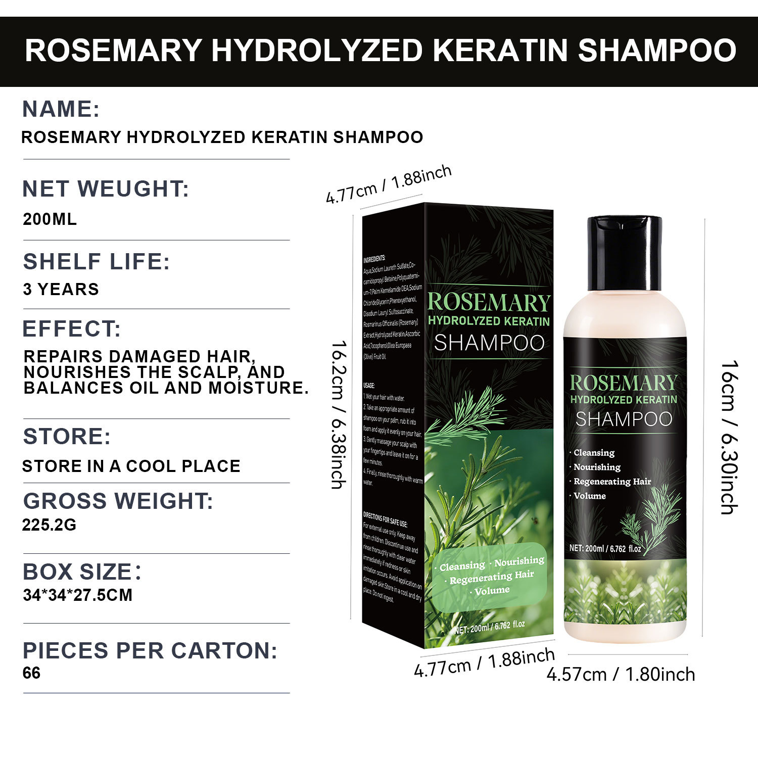 Rosemary Hydrolyzed Keratin Shampoo For Deep Nourishing Repairing And Strengthening Dry Damaged Frizzy Hair Daily Scalp And Strand Care