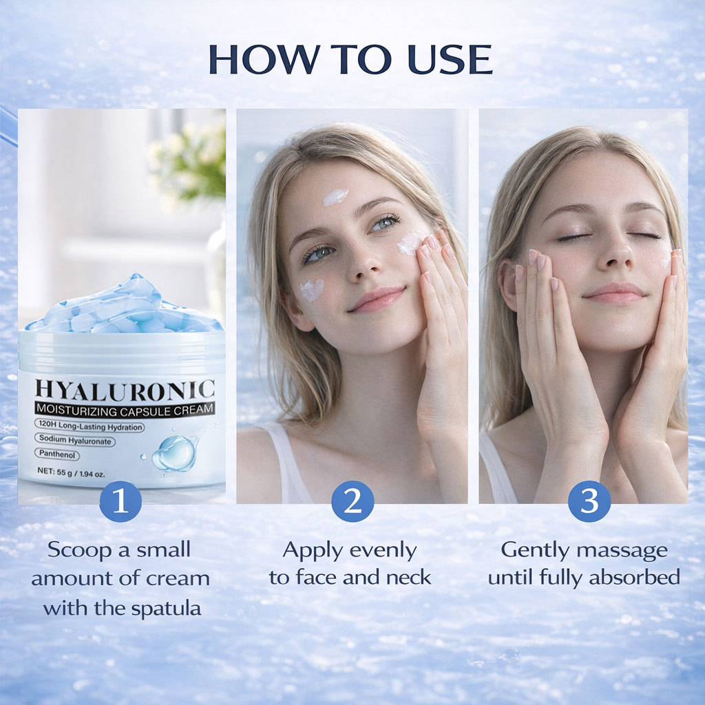 Hyaluronic Acid Capsule Cream 120 Hour Hydration Vegan Fragrance Free Travel Friendly Daily Face Moisturizer