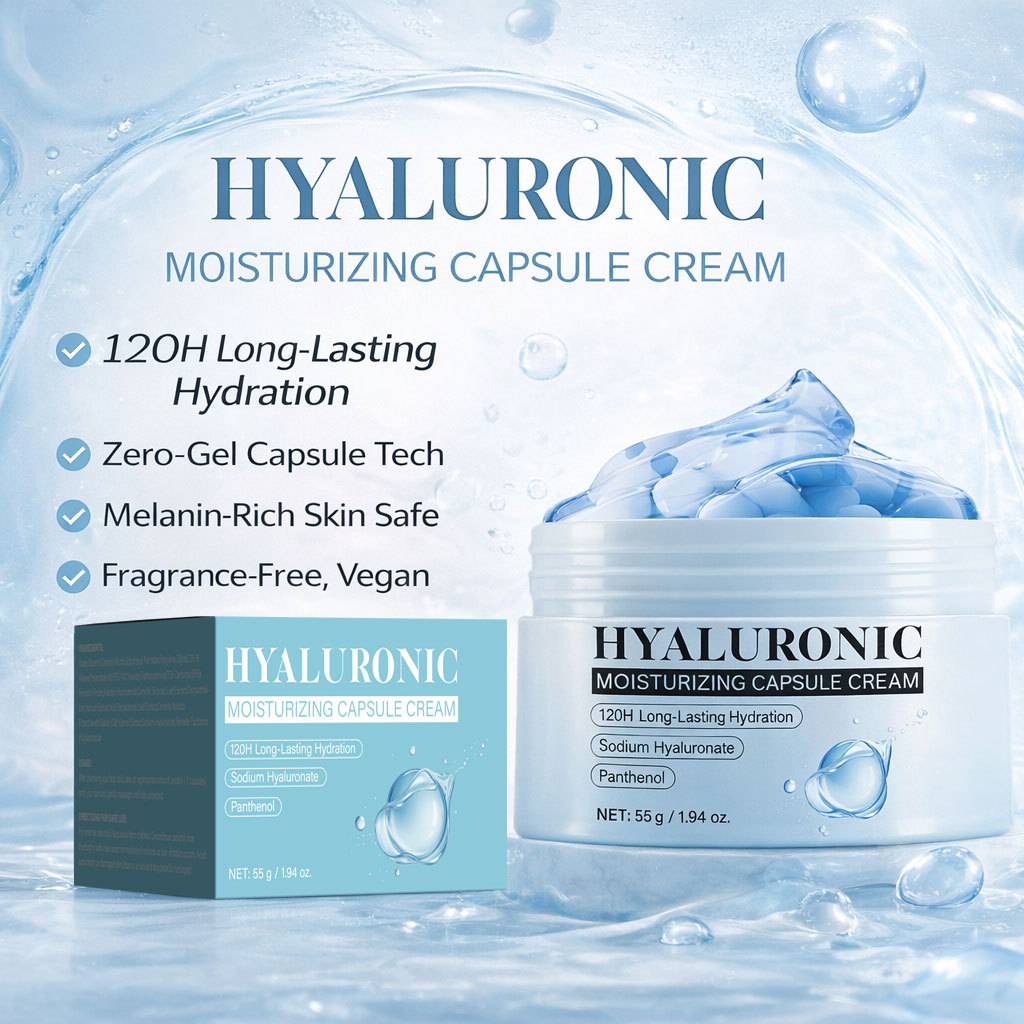 Hyaluronic Acid Capsule Cream 120 Hour Hydration Vegan Fragrance Free Travel Friendly Daily Face Moisturizer