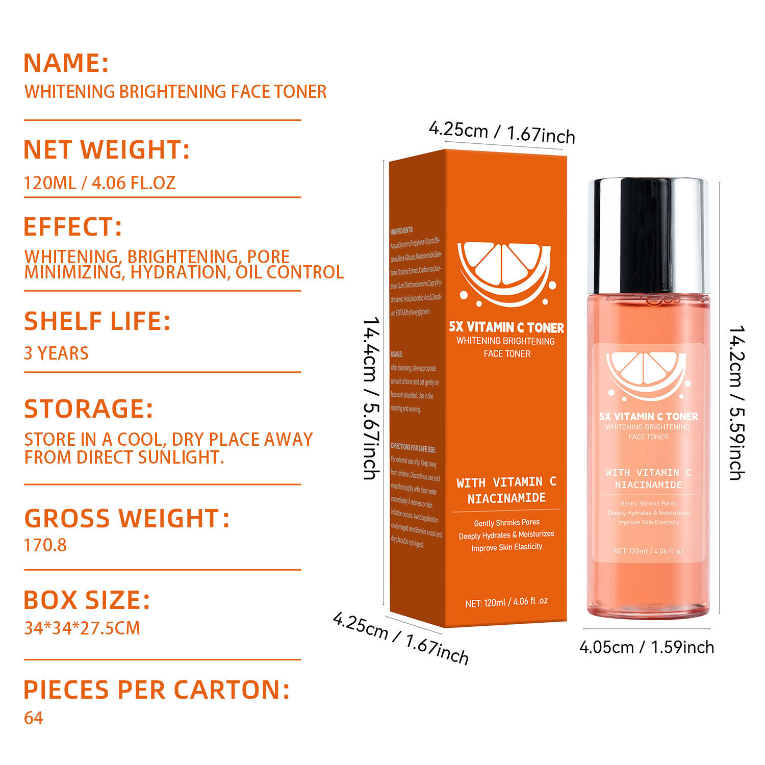 Brightening Purifying Toner For Even Skin Tone Hydrating Daily Face Care 120ml