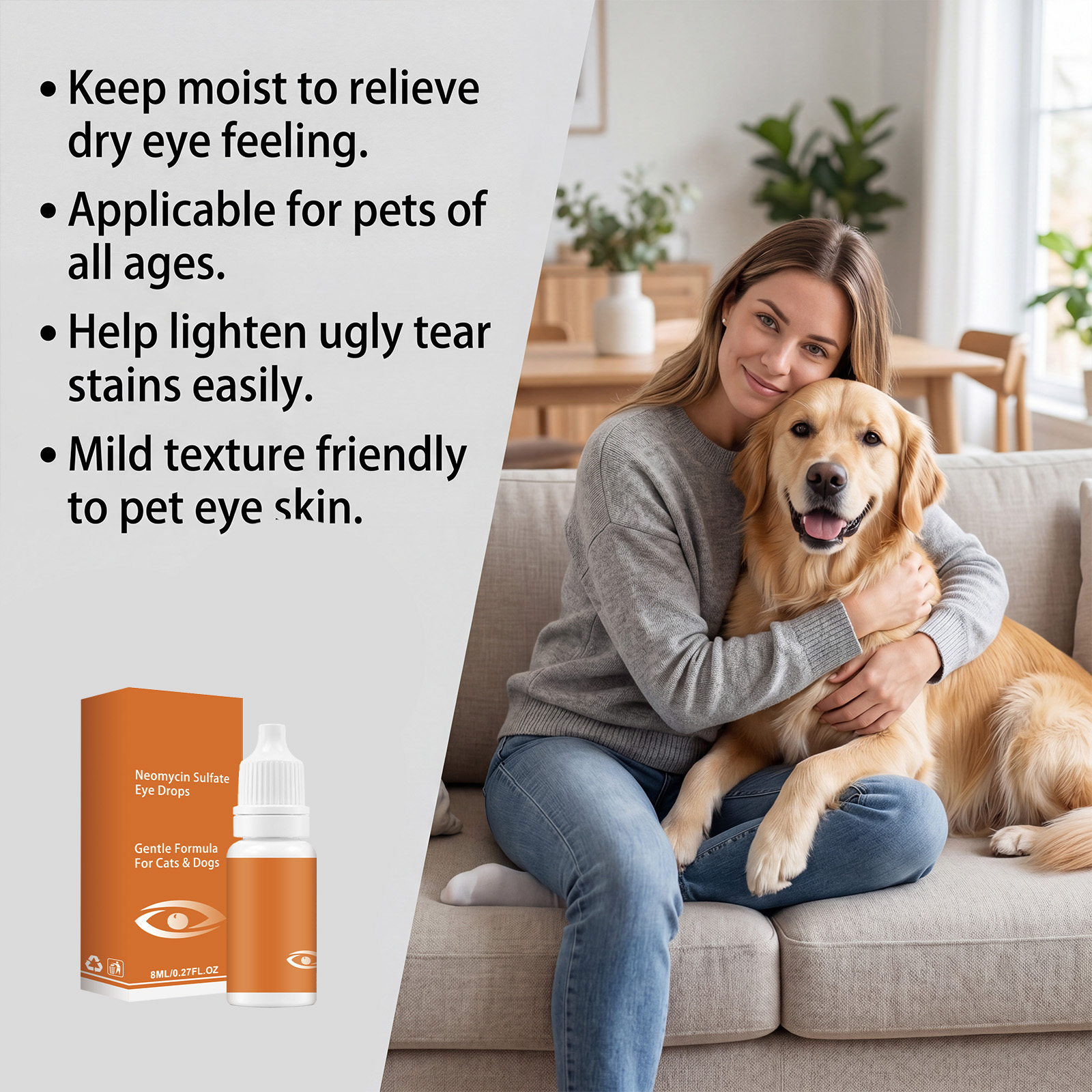 Pet Neomycin Sulfate Eye Drops Mild Texture Moist Comfortable For Cat And Dog Eye Care Use