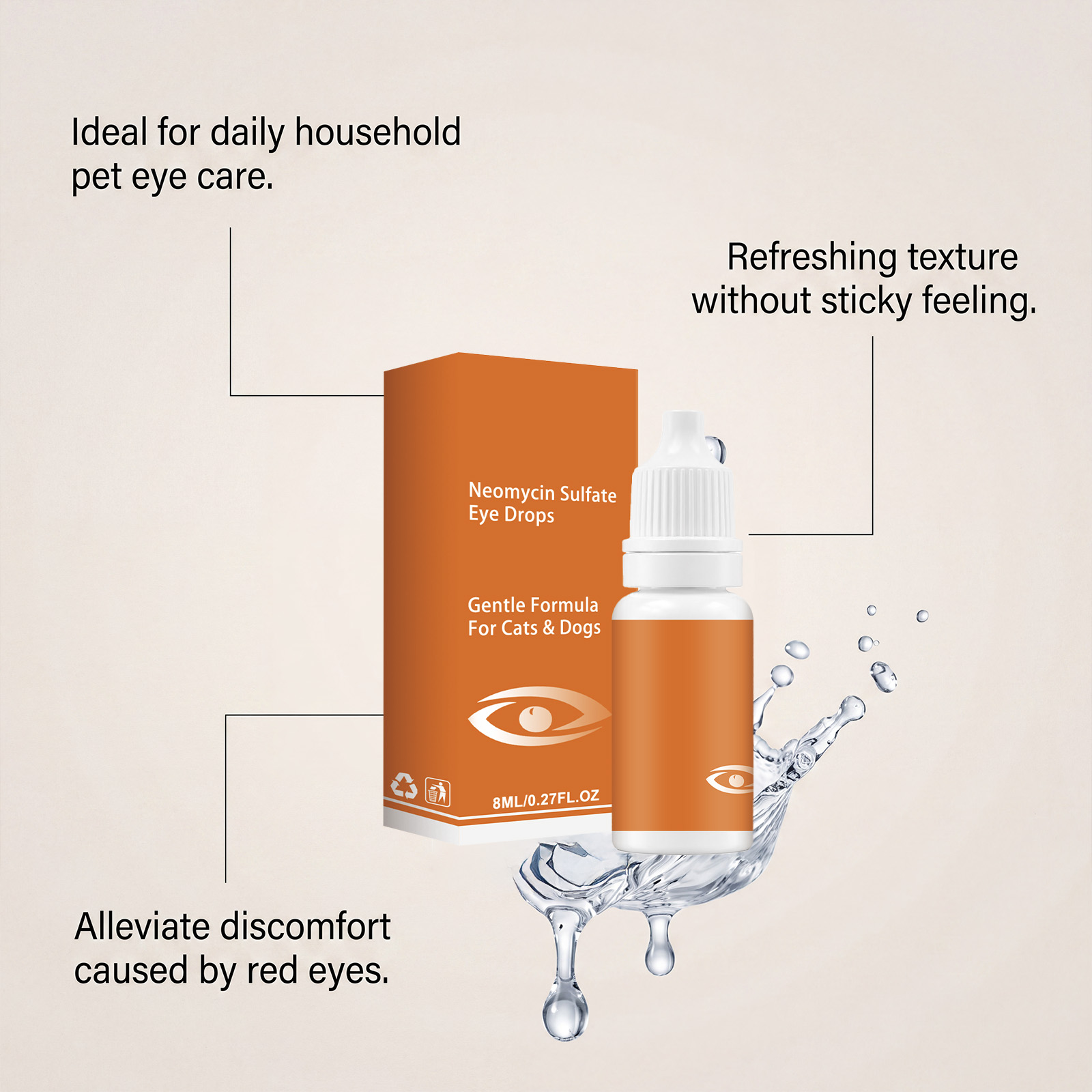 Pet Neomycin Sulfate Eye Drops Mild Texture Moist Comfortable For Cat And Dog Eye Care Use