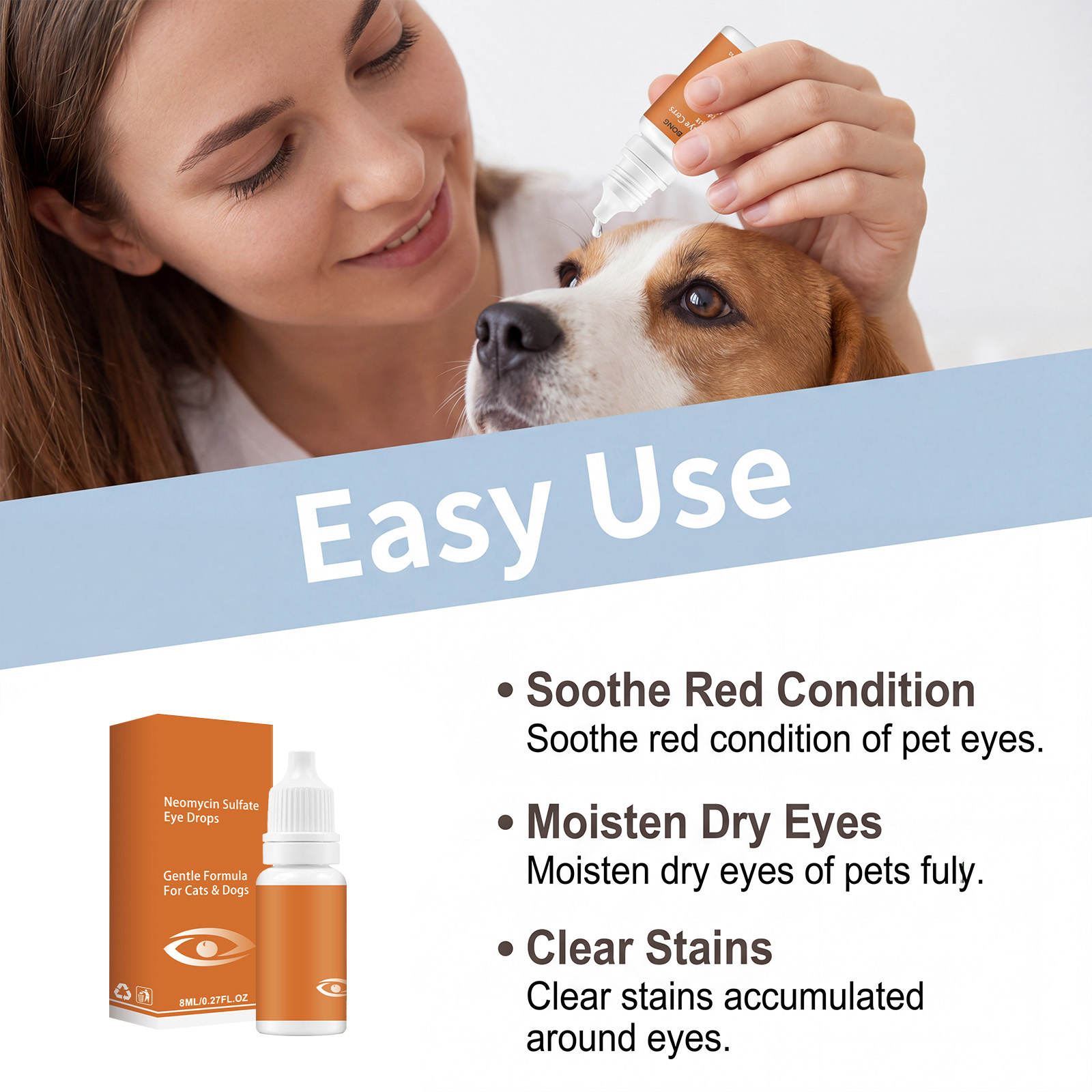 Pet Neomycin Sulfate Eye Drops Mild Texture Moist Comfortable For Cat And Dog Eye Care Use