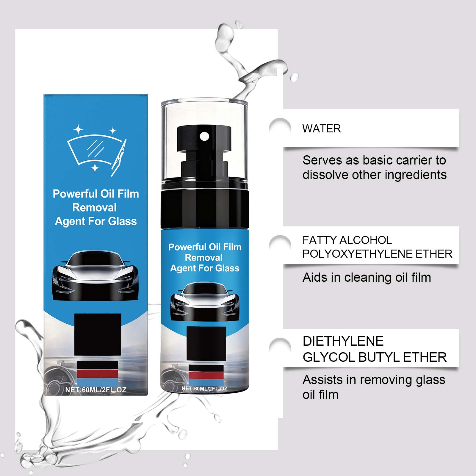 Glass Oil Film Remover Daily Clean Anti Fog Clear View Maintain Auto Windshield Surface Care Agent