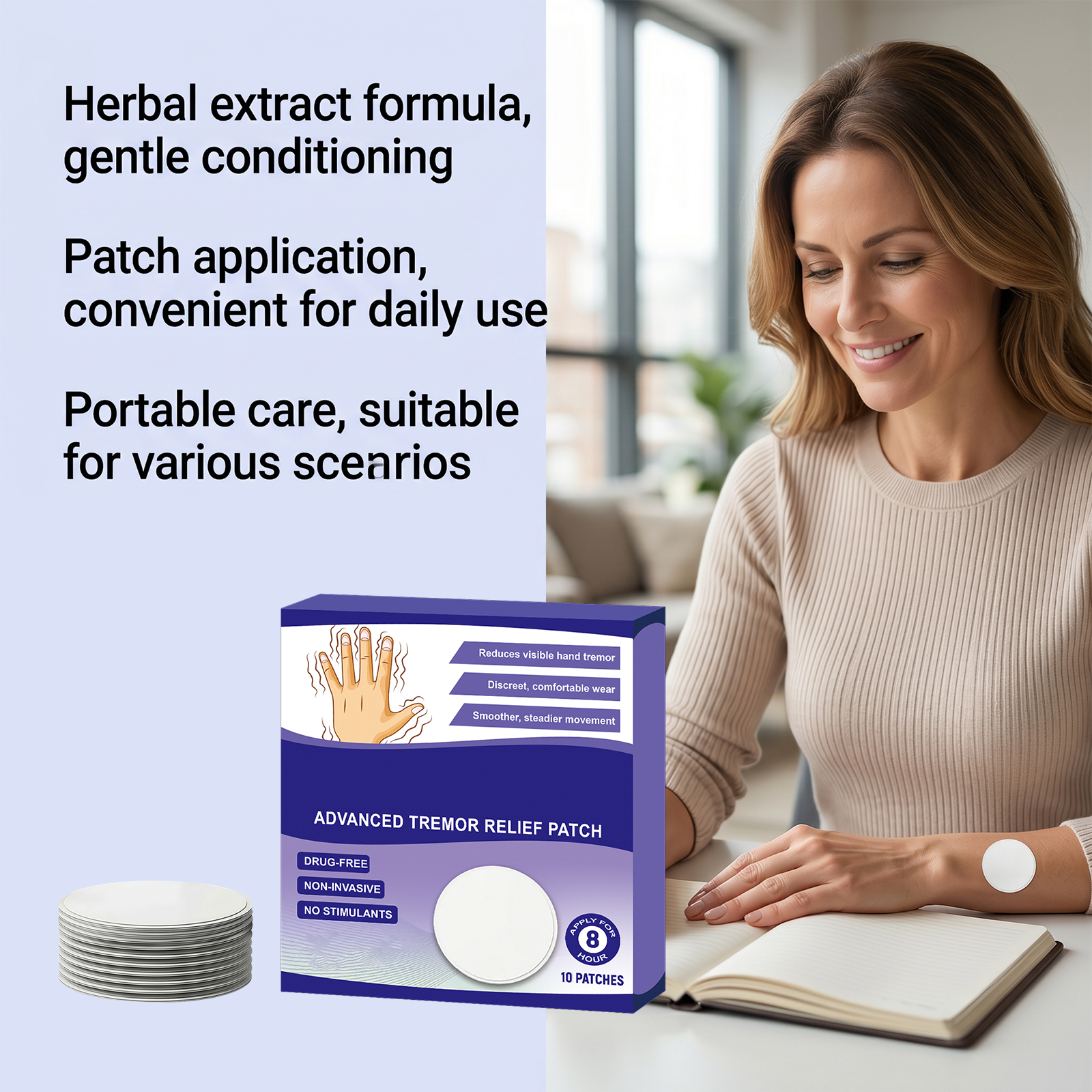 Hand Tremor Care Patch Thin Light Breathable Skin Nourish Comfort Relax Easy Wear Daily Apply Hand