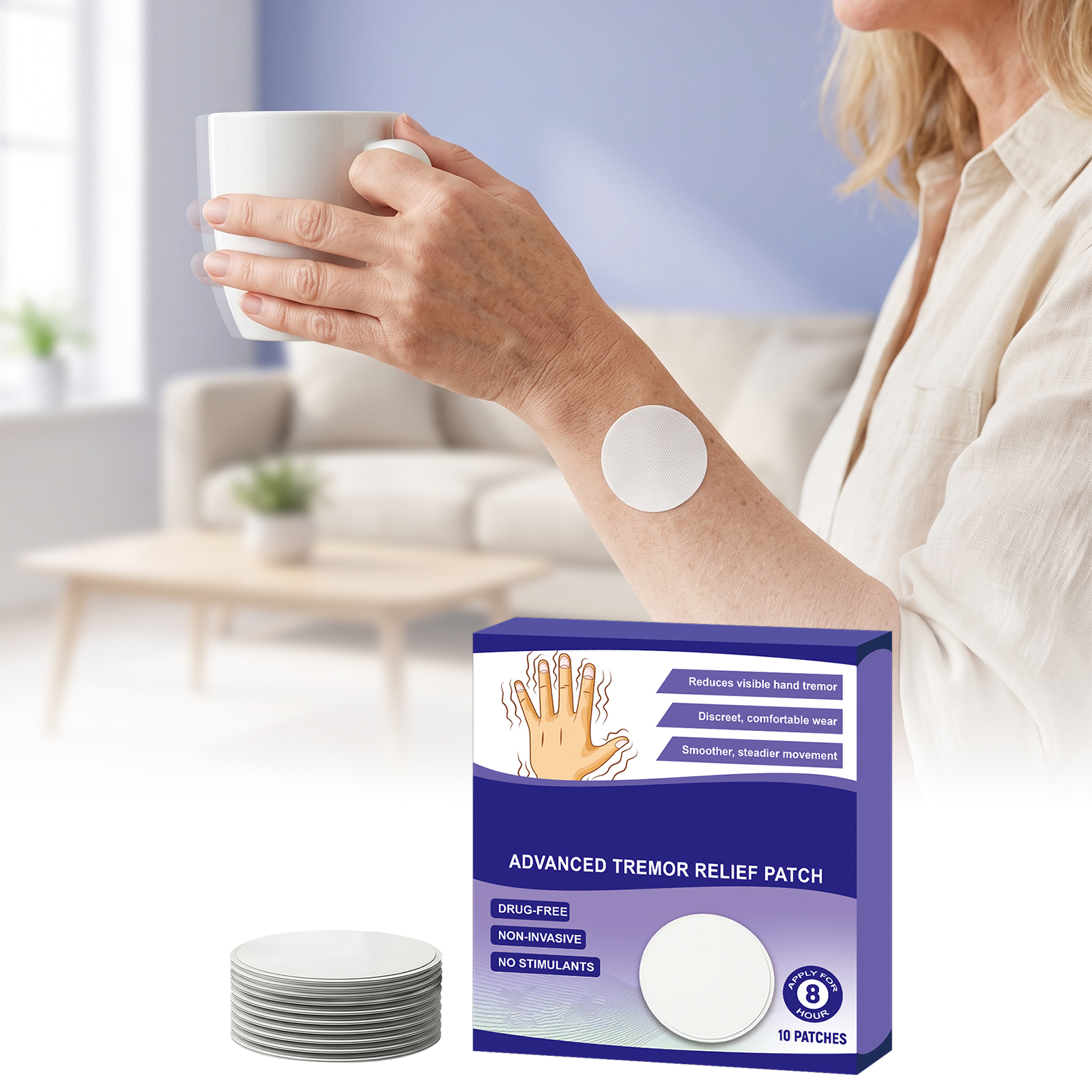 Hand Tremor Care Patch Thin Light Breathable Skin Nourish Comfort Relax Easy Wear Daily Apply Hand