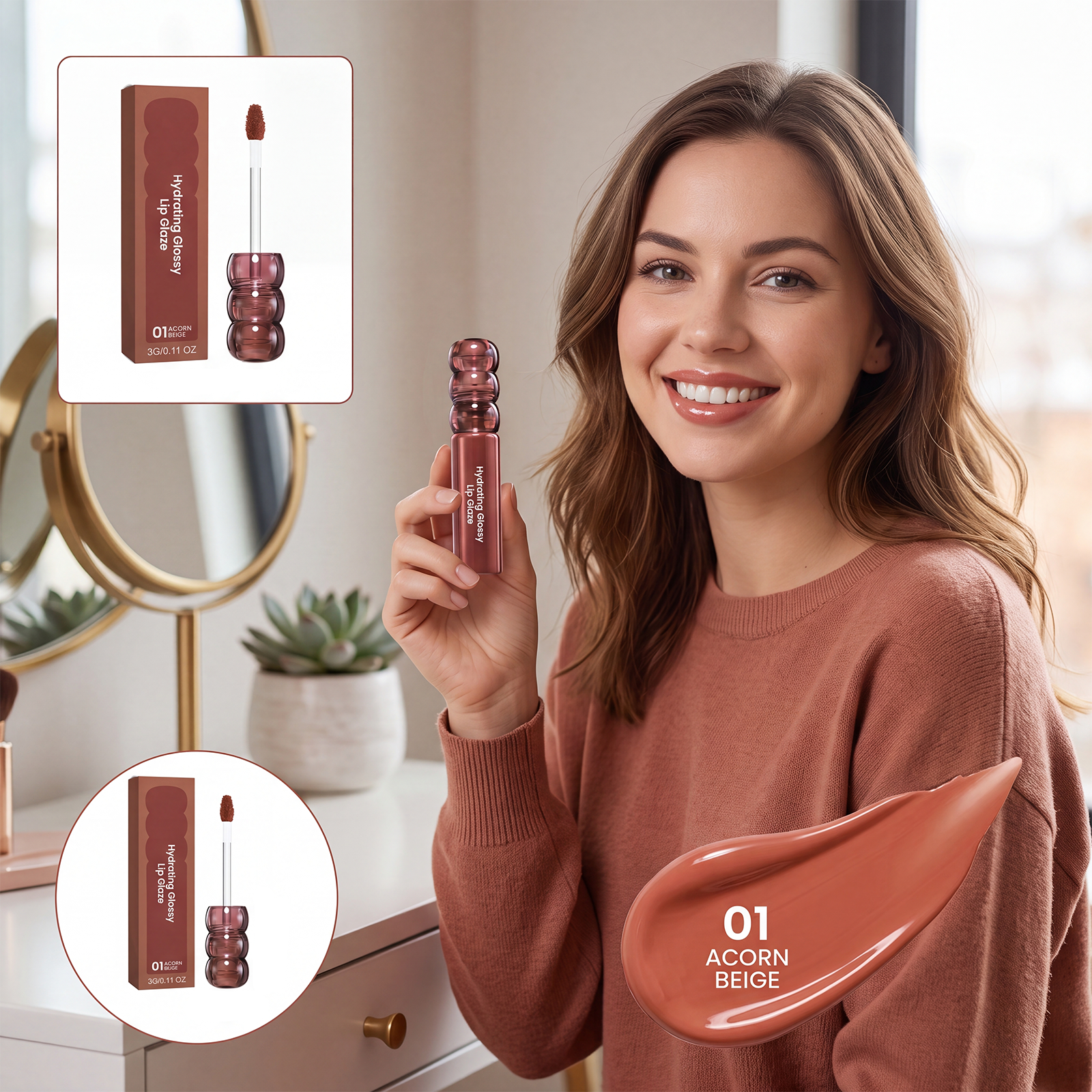 (02) Candy Hawthorn Mirror Lip Gloss Clear Hydrating Light Lock Color Quick Film Daily