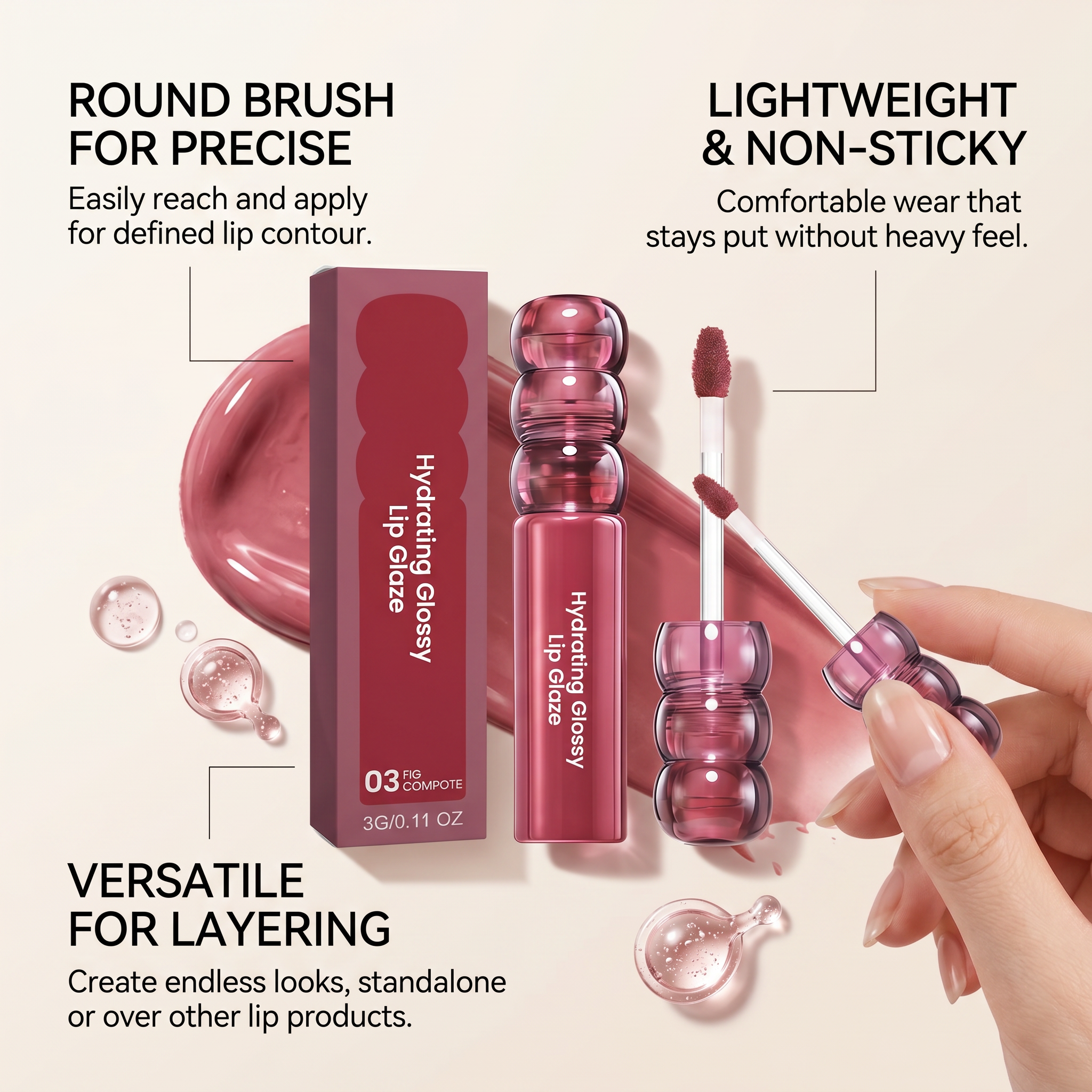 (02) Candy Hawthorn Mirror Lip Gloss Clear Hydrating Light Lock Color Quick Film Daily