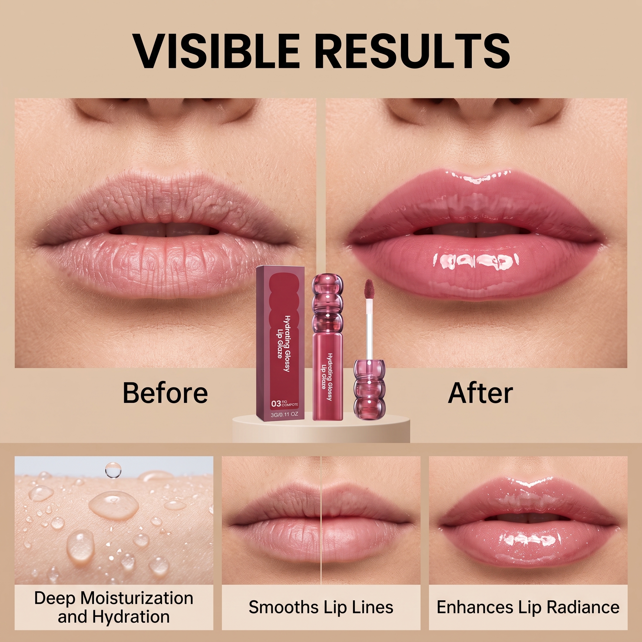 (02) Candy Hawthorn Mirror Lip Gloss Clear Hydrating Light Lock Color Quick Film Daily