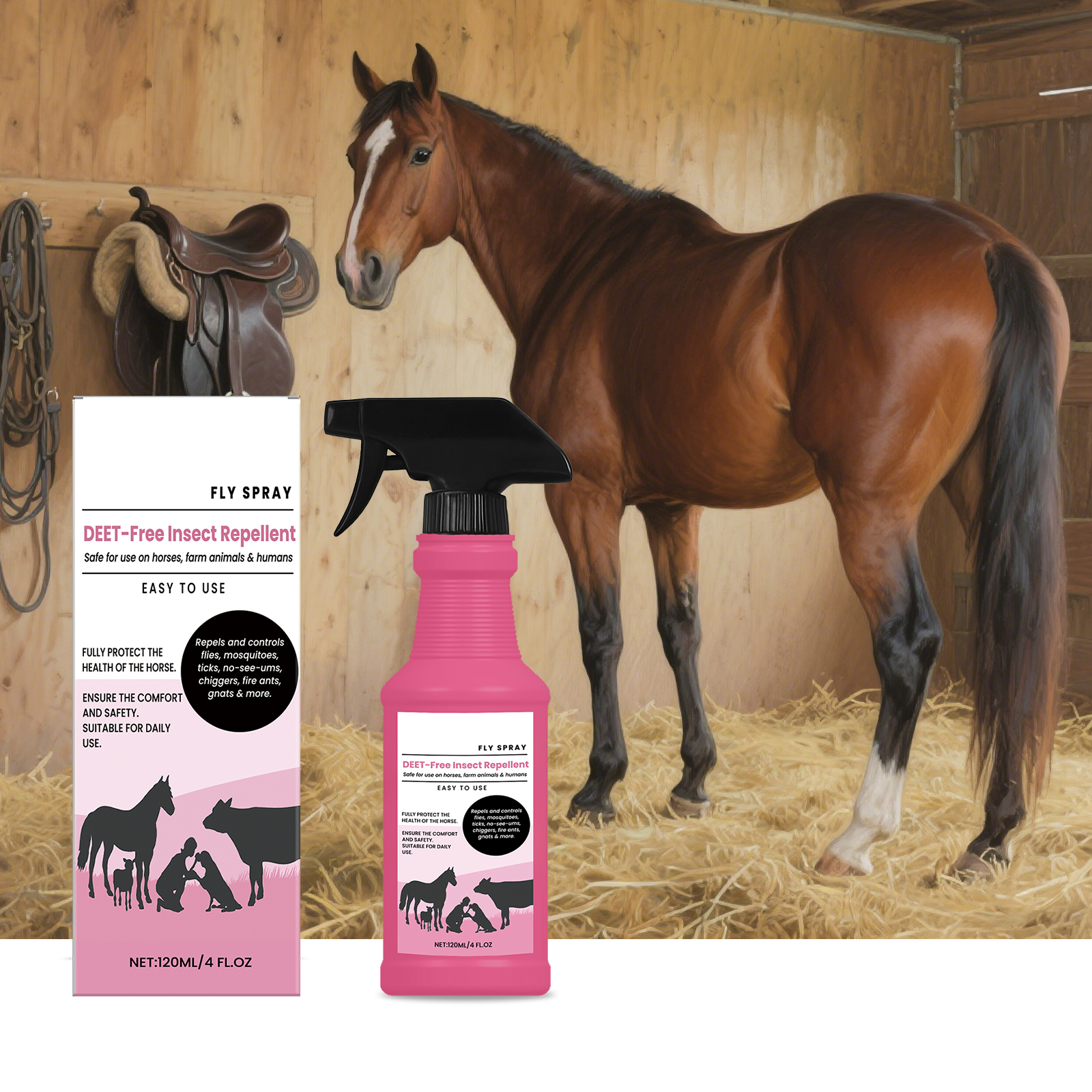 Horse Insect Repellent Spray Mild Formula Clean Protection Against Bug Bites Non Irritating Fast Drying Refreshing For Horse Barns