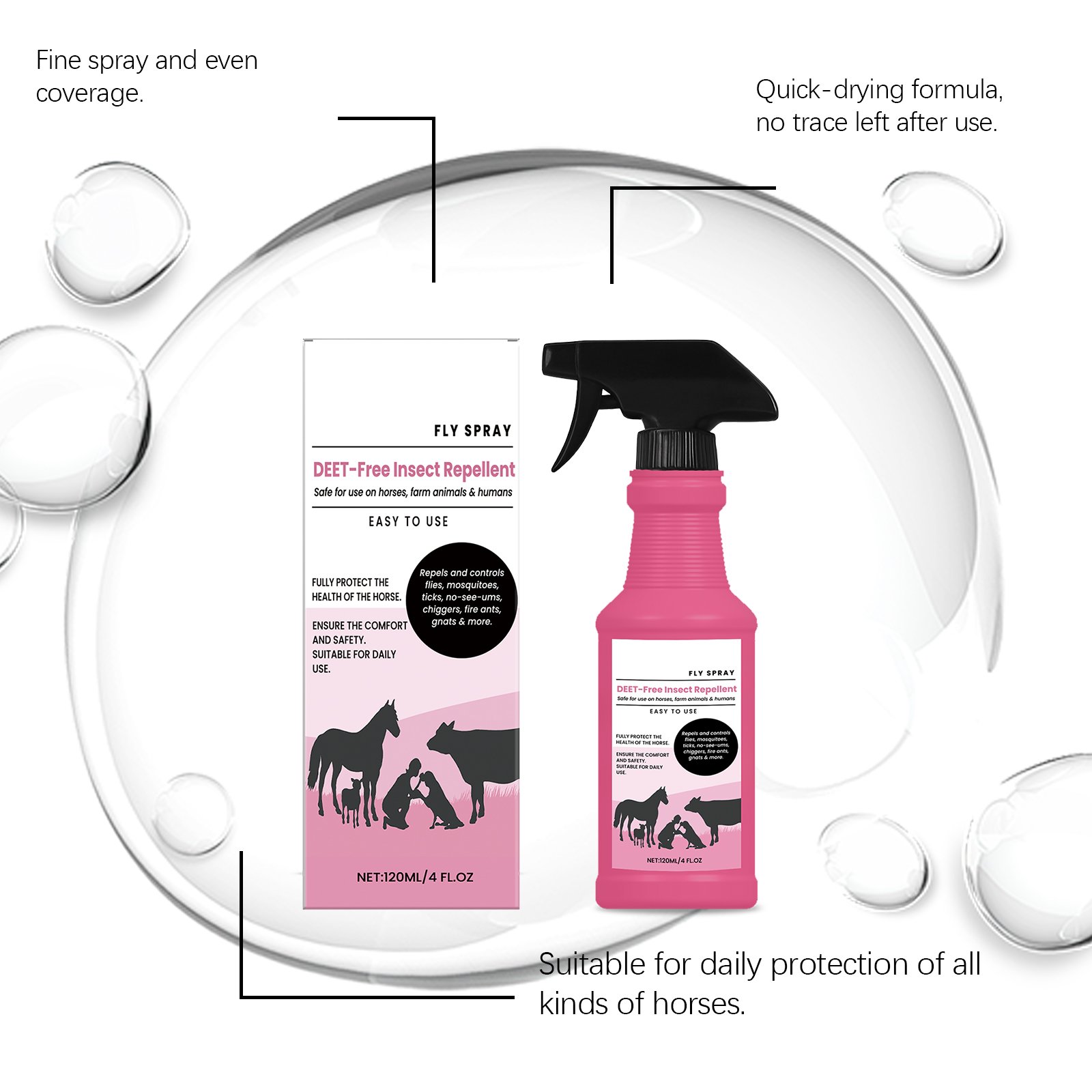 Horse Insect Repellent Spray Mild Formula Clean Protection Against Bug Bites Non Irritating Fast Drying Refreshing For Horse Barns