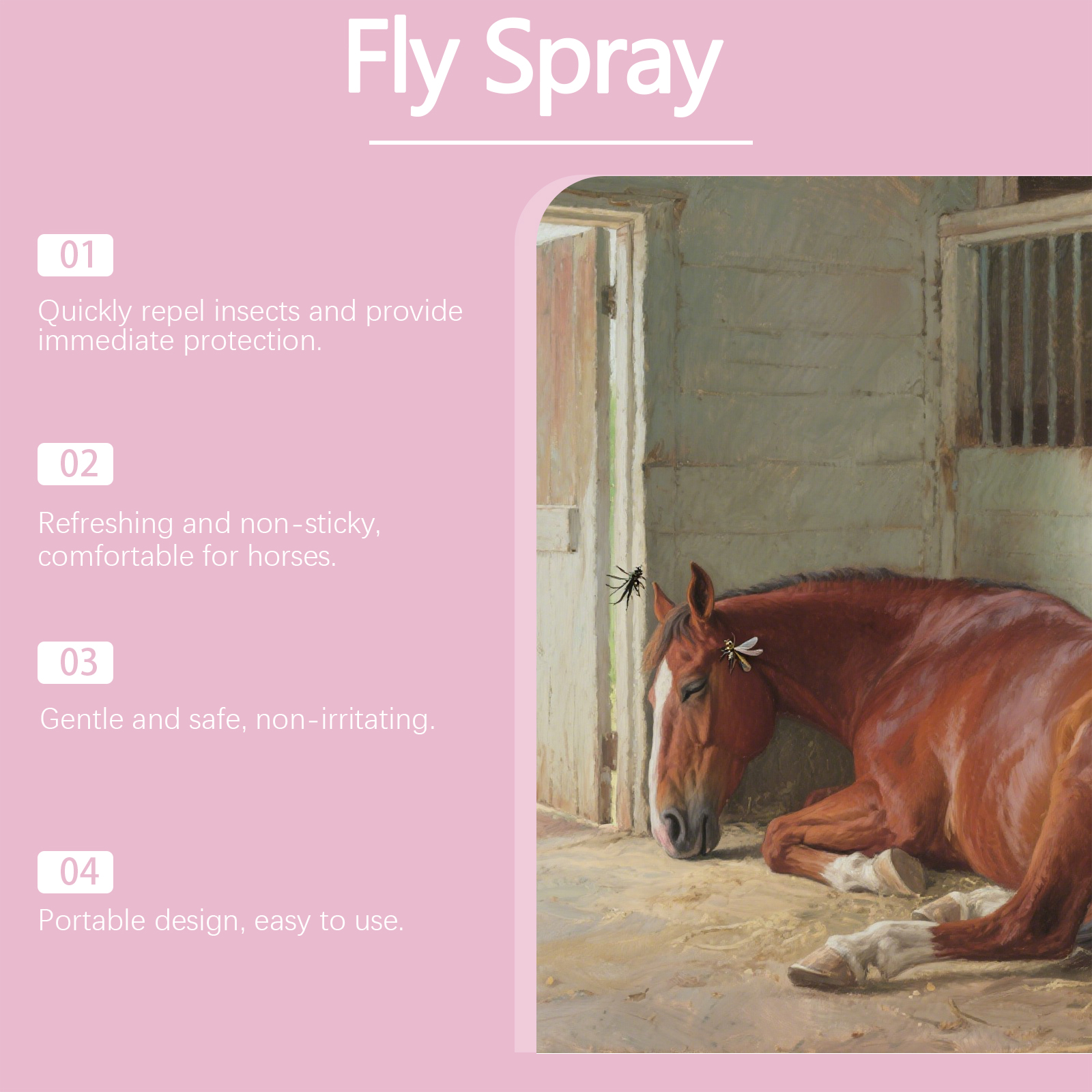 Horse Insect Repellent Spray Mild Formula Clean Protection Against Bug Bites Non Irritating Fast Drying Refreshing For Horse Barns