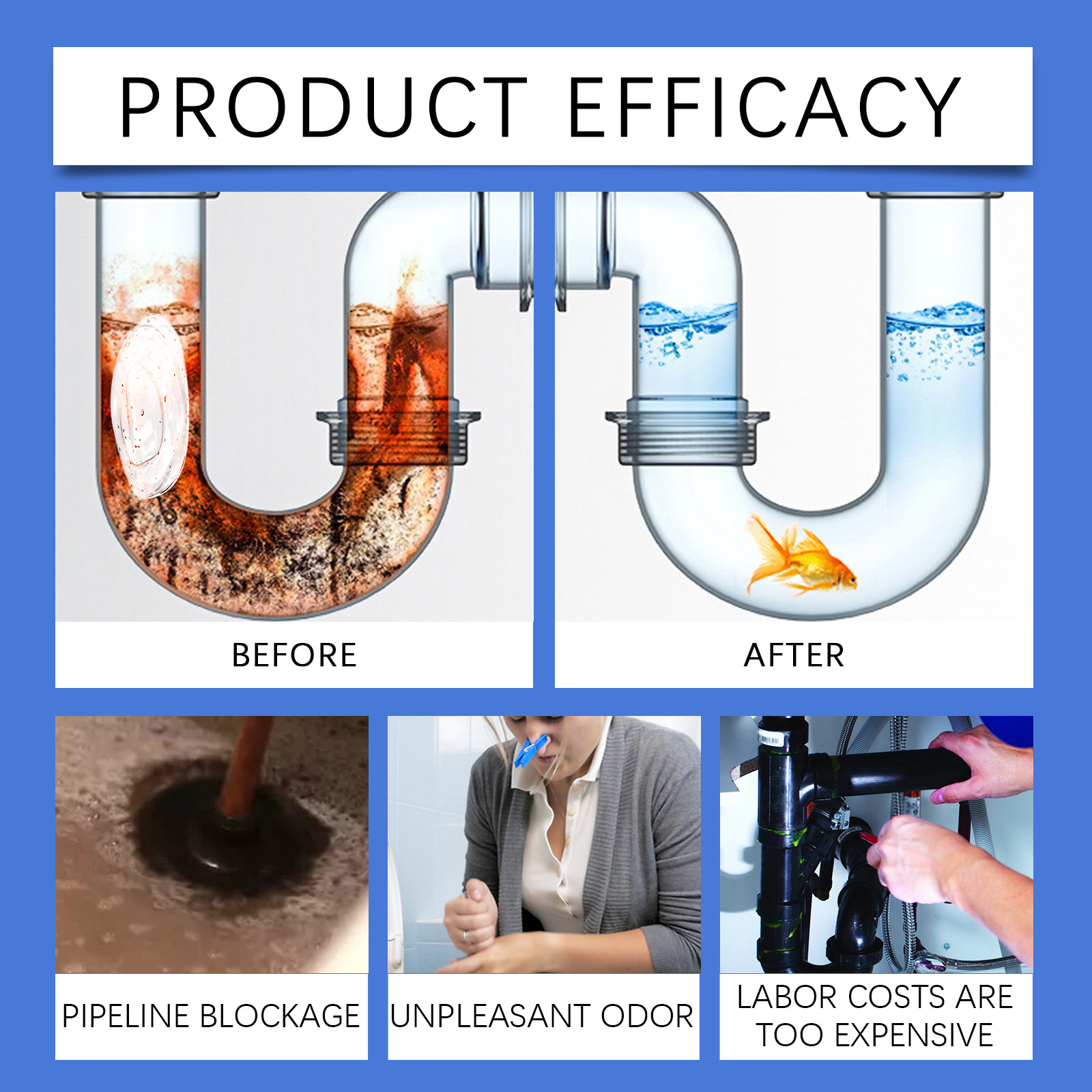 Drain Pipe Cleaner Rapid Dissolving Agent For Sink Drain Kitchen And Toilet Pipeline