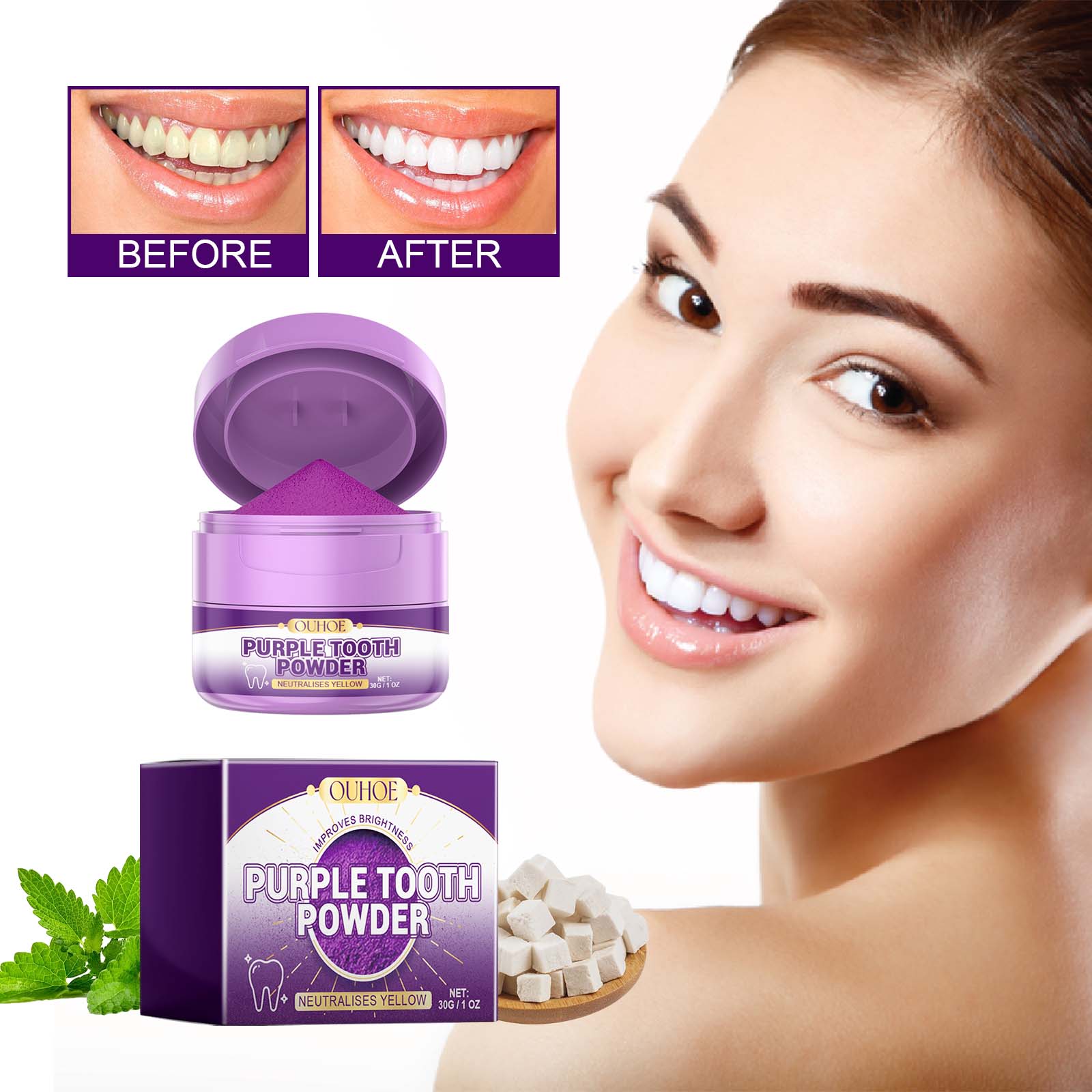 Teeth Whitening Powder Cleans Yellow Teeth Stains Plaque For Oral Care Brightening Beauty