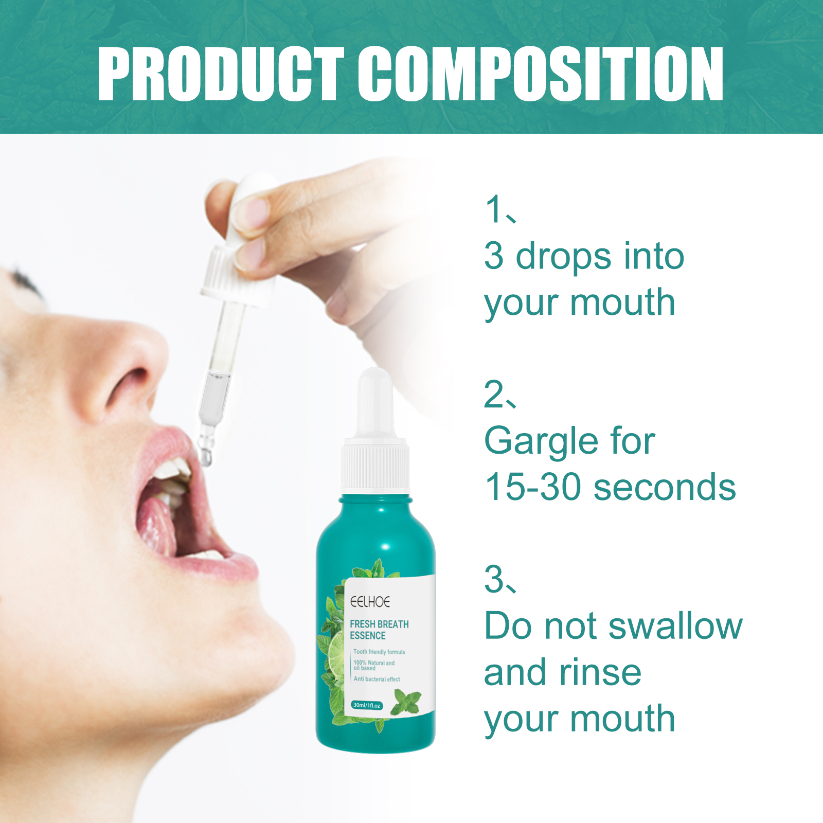 Breath Freshening Essence Oral Care Drops Mint Flavor Long Lasting Freshness Daily Mouth Hygiene 1 PCS