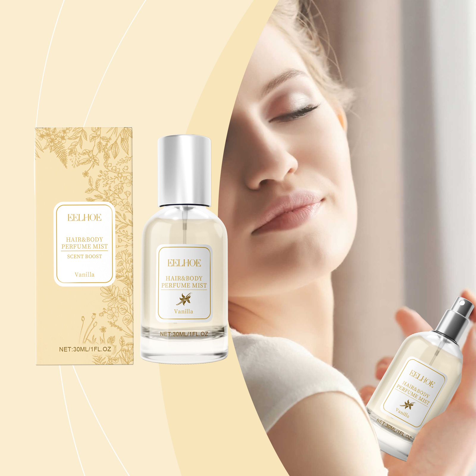 Vanilla Body Hair Perfume Spray Long Lasting Fresh Floral Scent For Women Daily Use 30ml