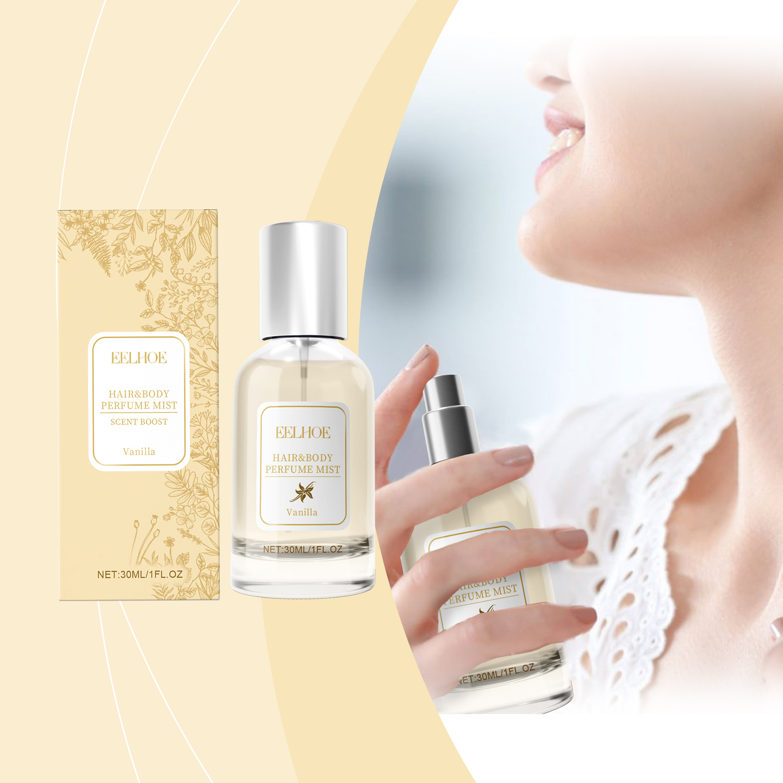 Vanilla Body Hair Perfume Spray Long Lasting Fresh Floral Scent For Women Daily Use 30ml