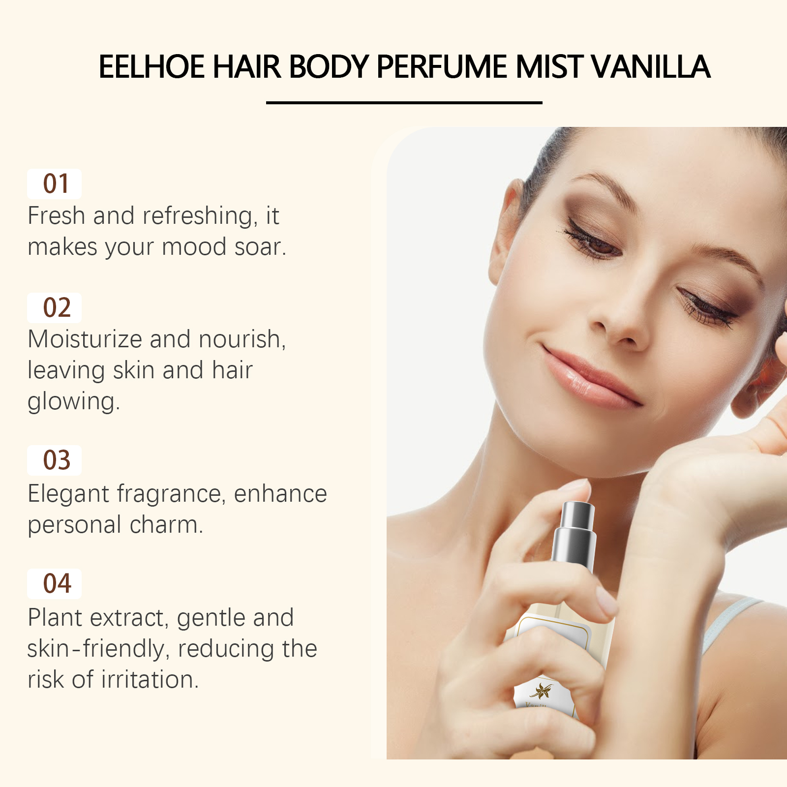 Vanilla Body Hair Perfume Spray Long Lasting Fresh Floral Scent For Women Daily Use 30ml