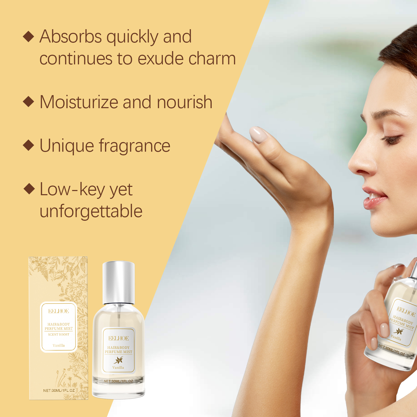 Vanilla Body Hair Perfume Spray Long Lasting Fresh Floral Scent For Women Daily Use 30ml