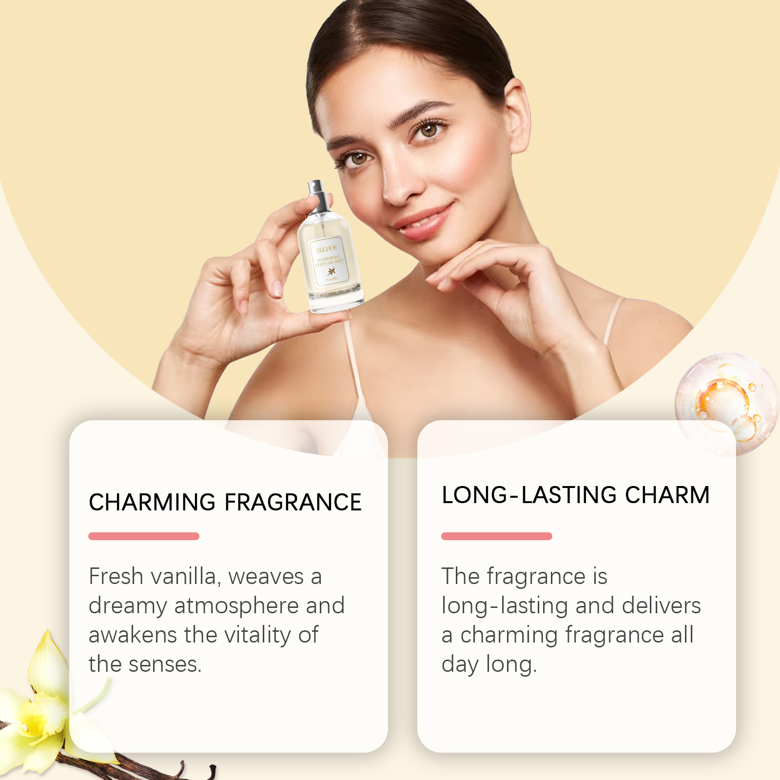 Vanilla Body Hair Perfume Spray Long Lasting Fresh Floral Scent For Women Daily Use 30ml