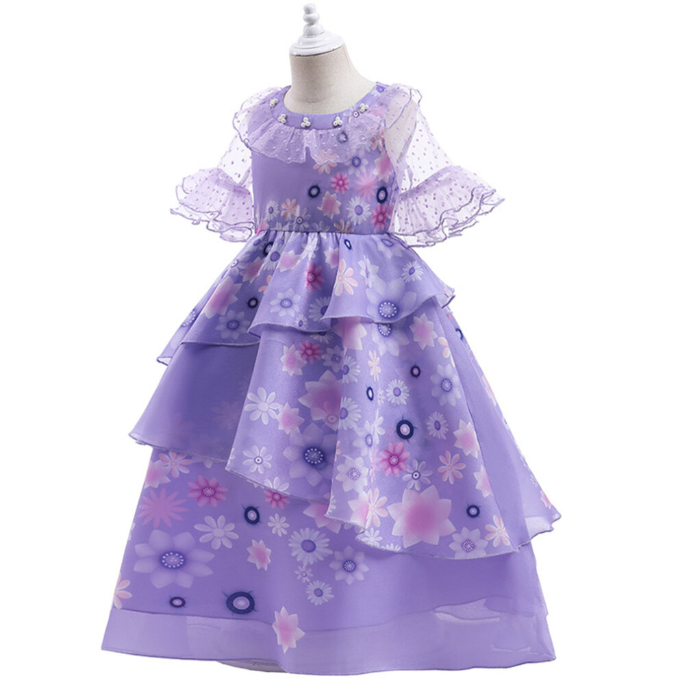 (5-6 Years) Kids Girls Encanto Isabela Costume Dress Princess Birthday Party Fancy Dress