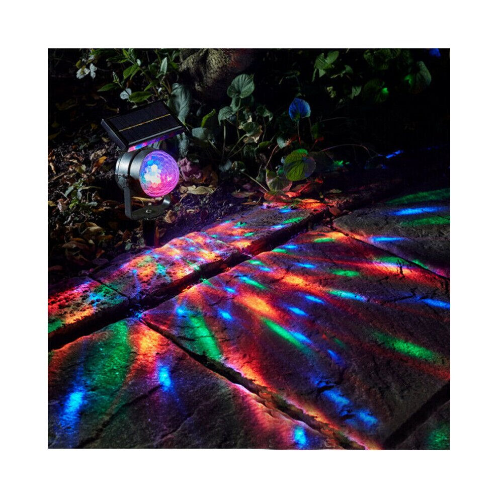 Solar LED Moving Colour Changing Rotating RGB Spotlight Garden Party Stage Light