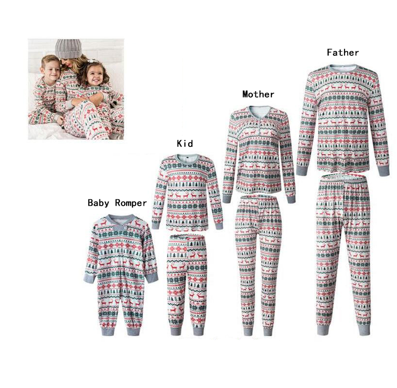 (3M Baby) Christmas Matching Pajamas Sets Striped Elk Printed Mom Daddy Romper Baby Girl Boy Family Look Christmas Pajamas for Family Matching Family Outfits