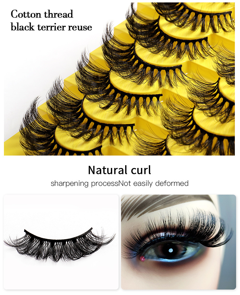 (Lash~915) False Eyelashes Cross Curling Eyelash Dense Extension Fake Eyelashes 6D Fluffy Wispy Faux Hair Reusable Beauty Eye Lashes for Party Makeup 9 Pairs