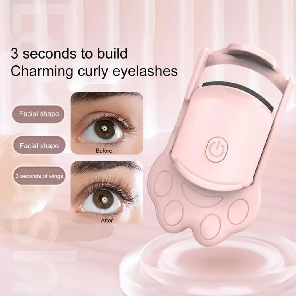 (White) Heated Eyelash Curlers Cat Paw Electric Heated Eyelash Curler USB Eyelash Curler Lash Curling Tool for Women Eyes Makeup Tool for Natural Curling with Heating 2 Level Temp Last All Day
