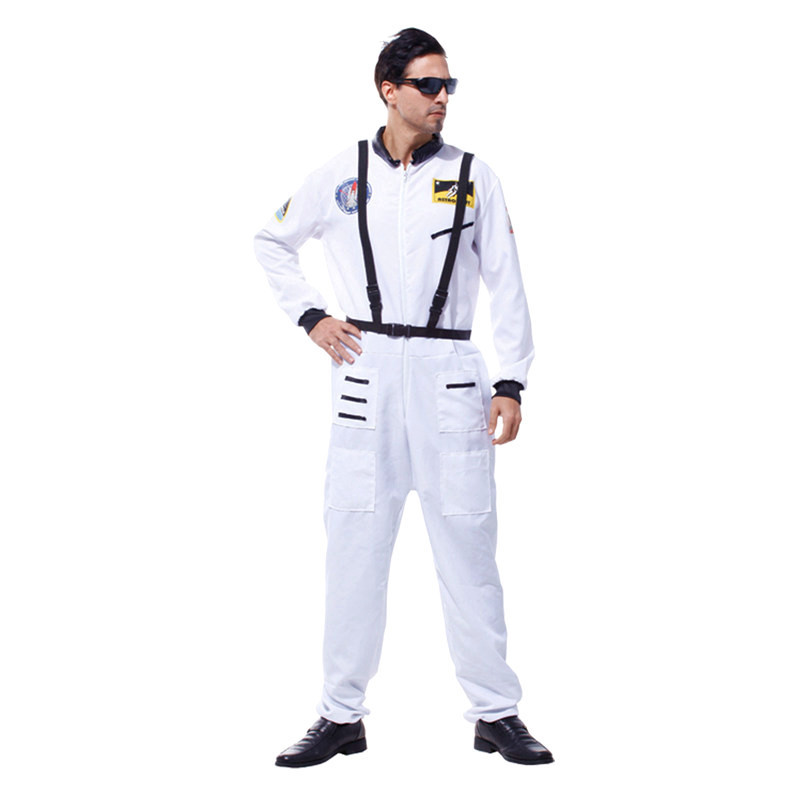 (165~175cm) Mens Astronaut Costume Spaceman Suit Fancy Dress Cosplay Halloween Party Funny Outfit for Adult Men