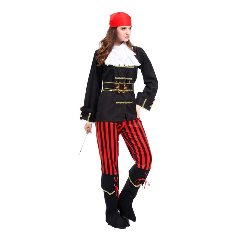 (155~165cm) Ladies Caribbean Pirate Woman Costume for Sea Buccaneer Fancy Dress Womens
