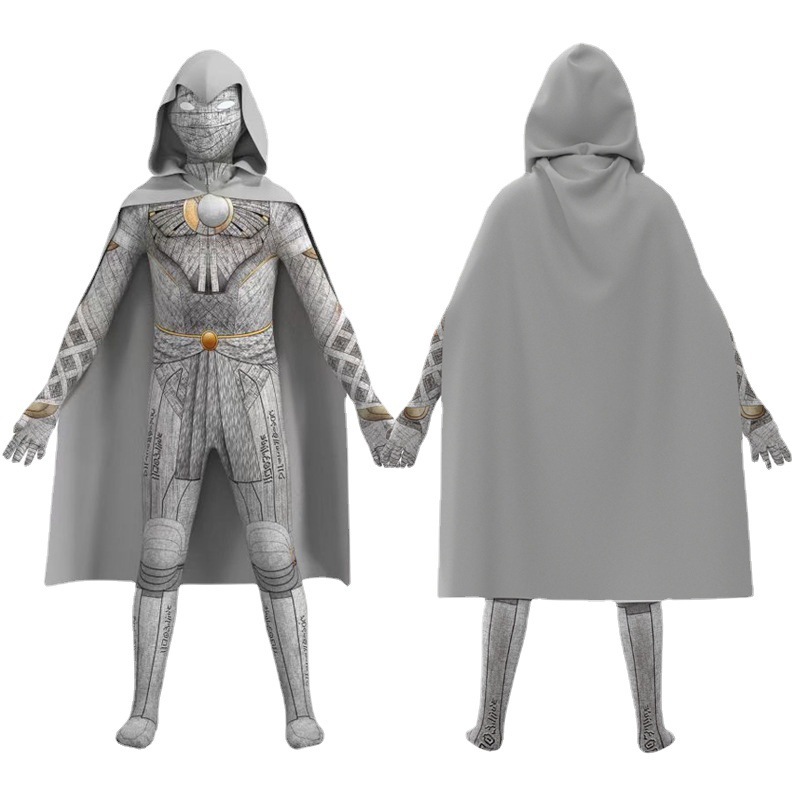 (110cm) Childrens Moon Knight Costume with Cloak Halloween Marc Spector Moon Knight Bodysuit