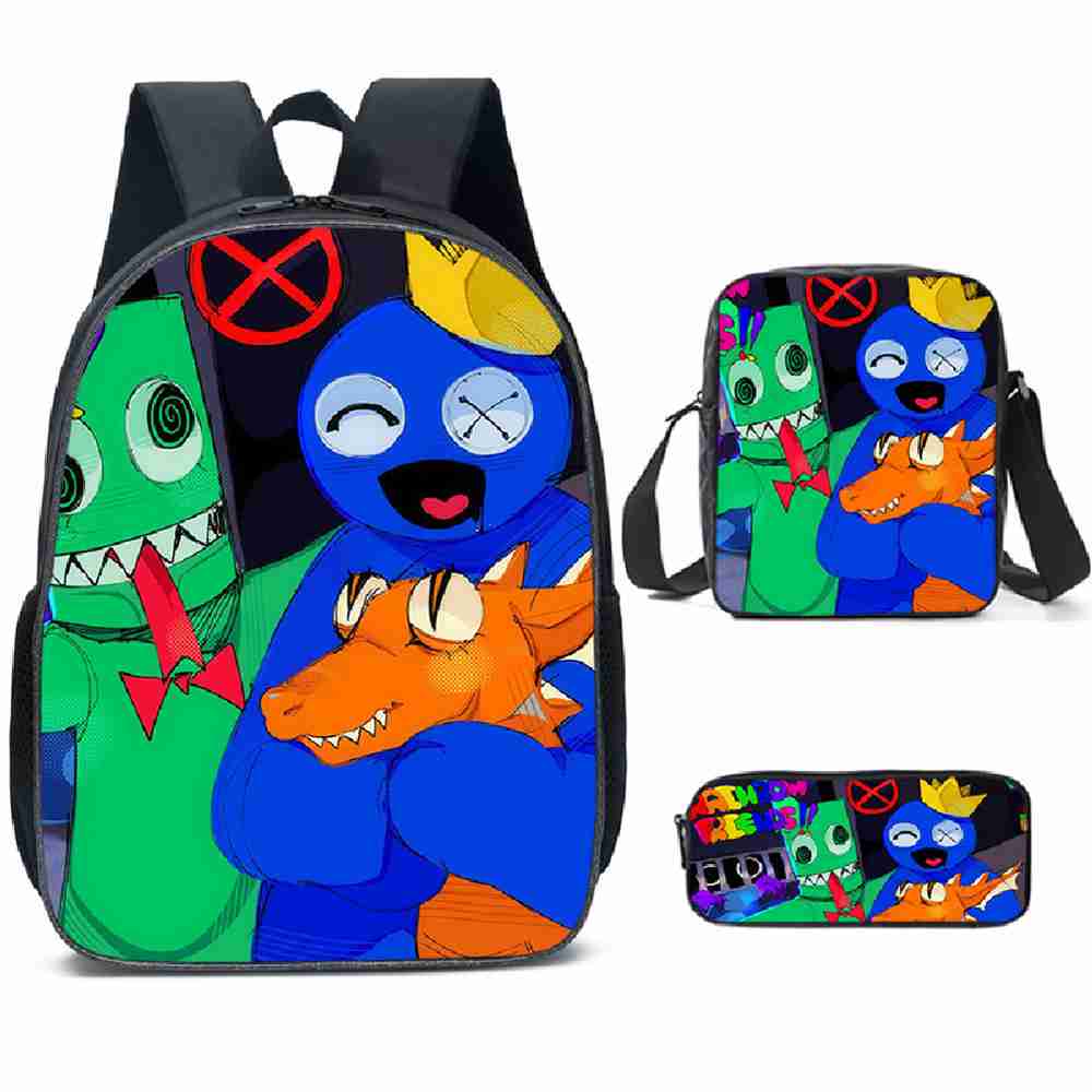 (rainbow friends set 01) 3Pcs/Set Rainbow Friends Kids Child Schoolbag Backpack Anime Game Rucksack Shoulder Crossbody Cartoon Lunch Bag Pencil Case High Capacity Schoolbag Boy And Girl Schoolbag