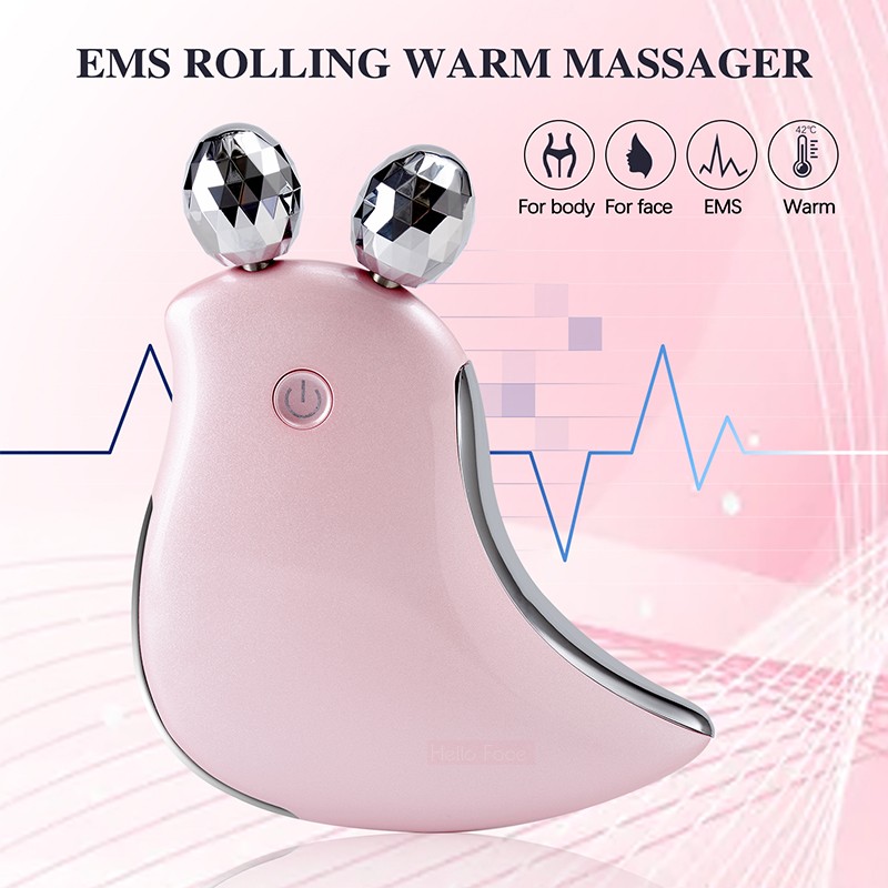 Facial Microcurrent Face Lift Massager EMS Skincare 3D Roller Massage Vibration Galvanic Beauty Apparatus Handheld Shaper Warm Vibration Women Gifts