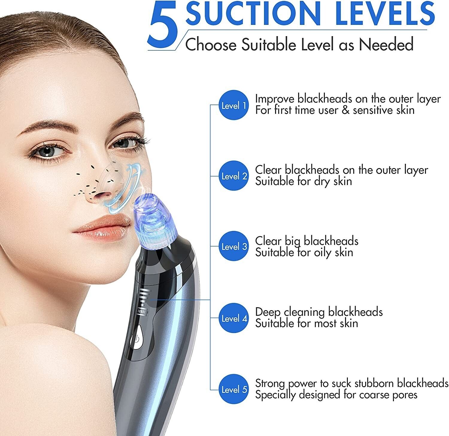 Electric Blackhead Facial Remover Vacuum Pore Cleaner Skin Face Machine Acne Dot Suction Pore Cleaning Tool Rechargeable