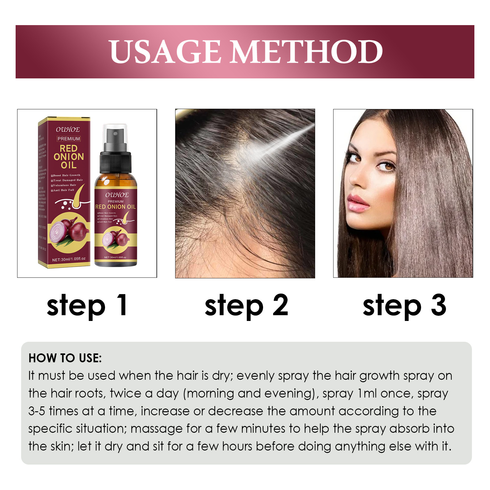 Onion Hair Thickening Spray Hair Anti-Loss Spray For Improving Scalp Circulation Stimulating Hair Growth Strengthening Home Use 30ml