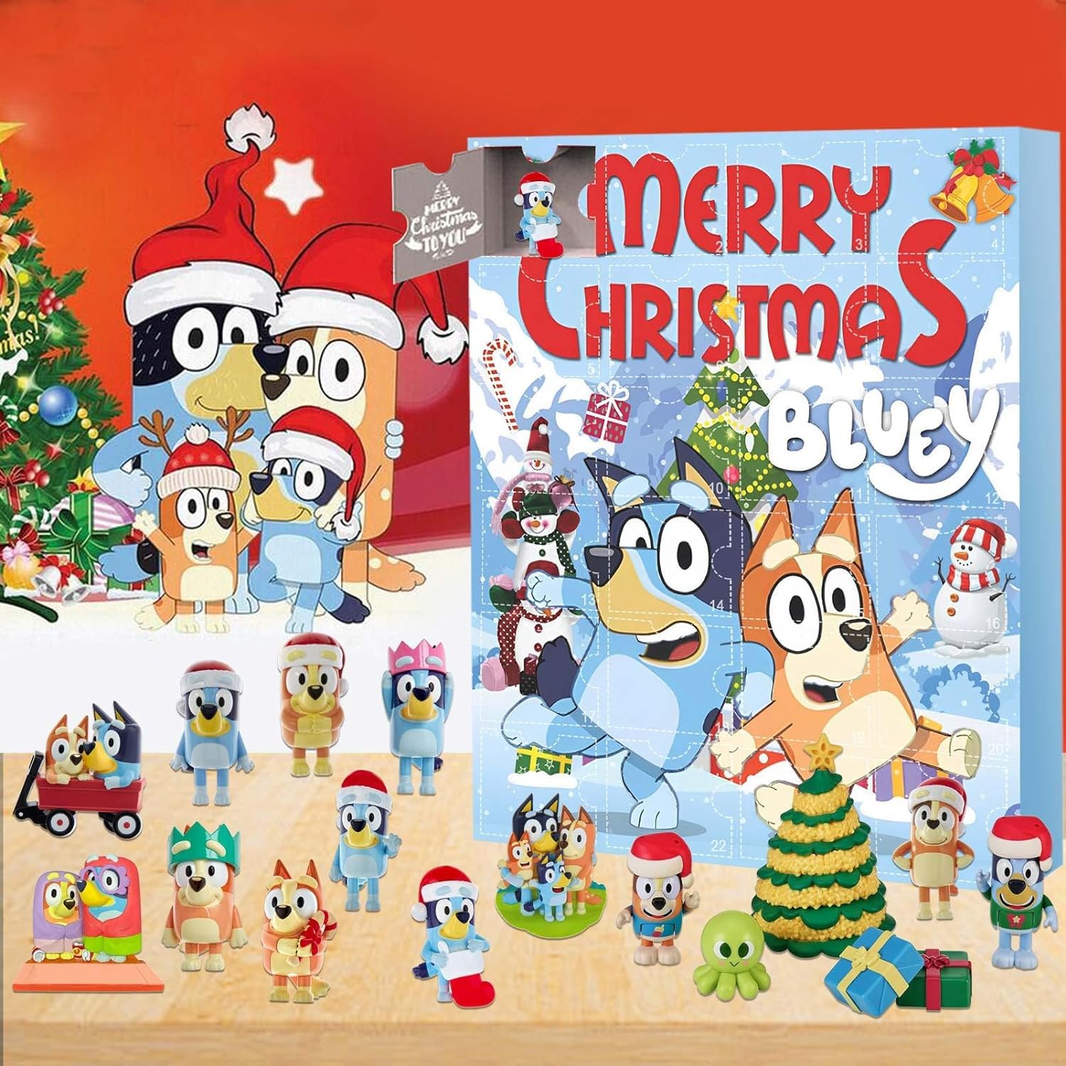 Christmas Advent Calendar Christmas 24 Days Countdown Calendar for Kids Adult 24pcs Bluey Figures Doll Home Ornaments Xmas Surprise Gift