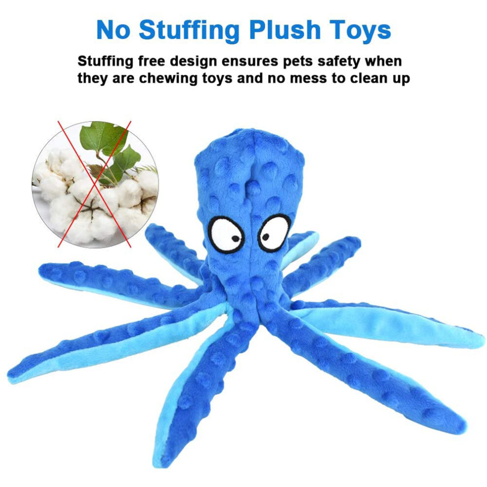 (Blue) Squeaky Dog Interactive Play Toy,No Stuffing Octopus Dog Chew Toy with Crinkle Paper for Medium and Large Dog Playing