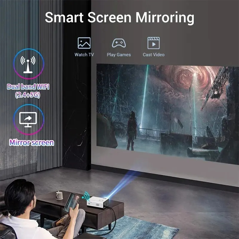 4K 1080P Projetor Wifi6 Native Outdoor Movie Projector Portable Smart Projector Home Theater Compatible with Android