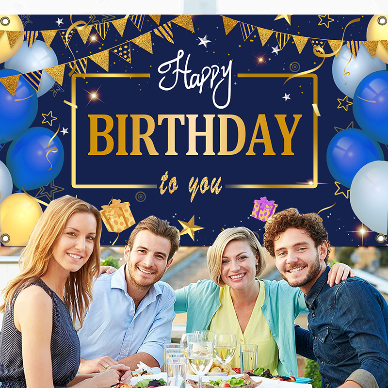 (110*180CM) Happy Birthday Banner Backdrop Glitter Birthday Backdrop Sign Party Supplies Photo Background for Children Men Women