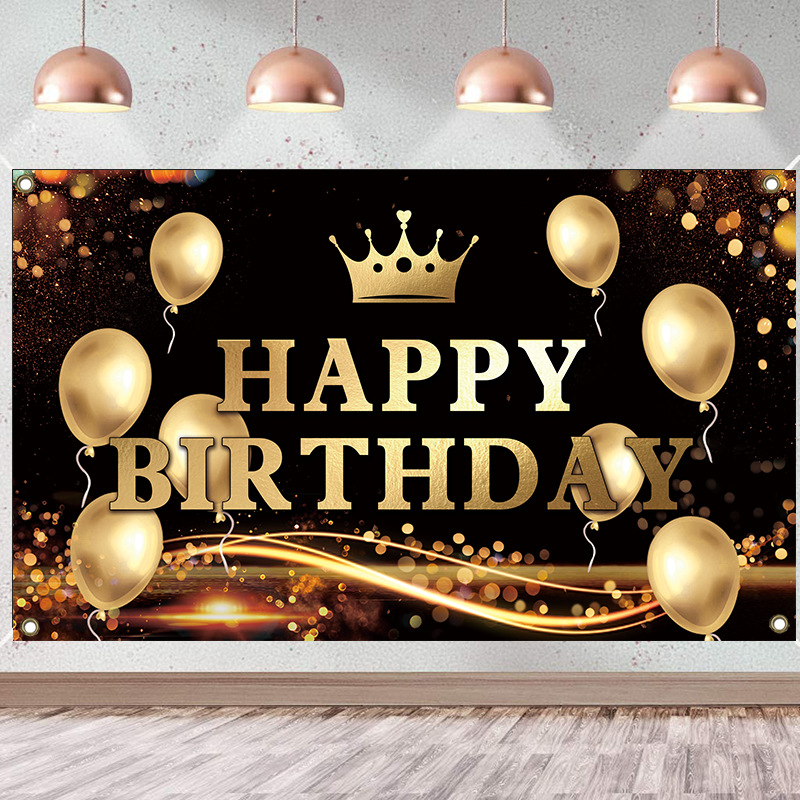 Happy Birthday Backdrop Banner Sign Poster Large Fabric Glitter Balloon Fireworks Sign Birthday Photo Backdrop Background for Birthday Party Decoration