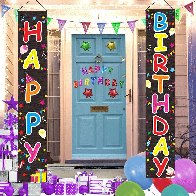 (Style A) Colorful Happy Birthday Porch Sign Birthday Banner Happy Birthday Door Banner Yard Sign Celebration Flag Party Decorations Kit