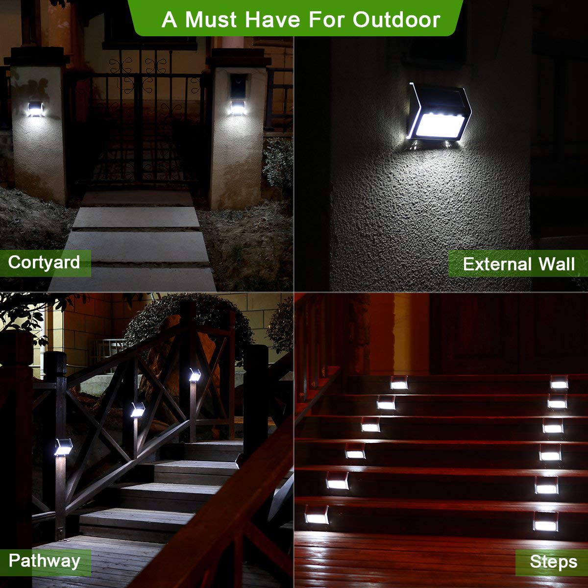 4pcs Solar Deck Lights Outdoor Garden Stainless Steel Wireless Illuminate