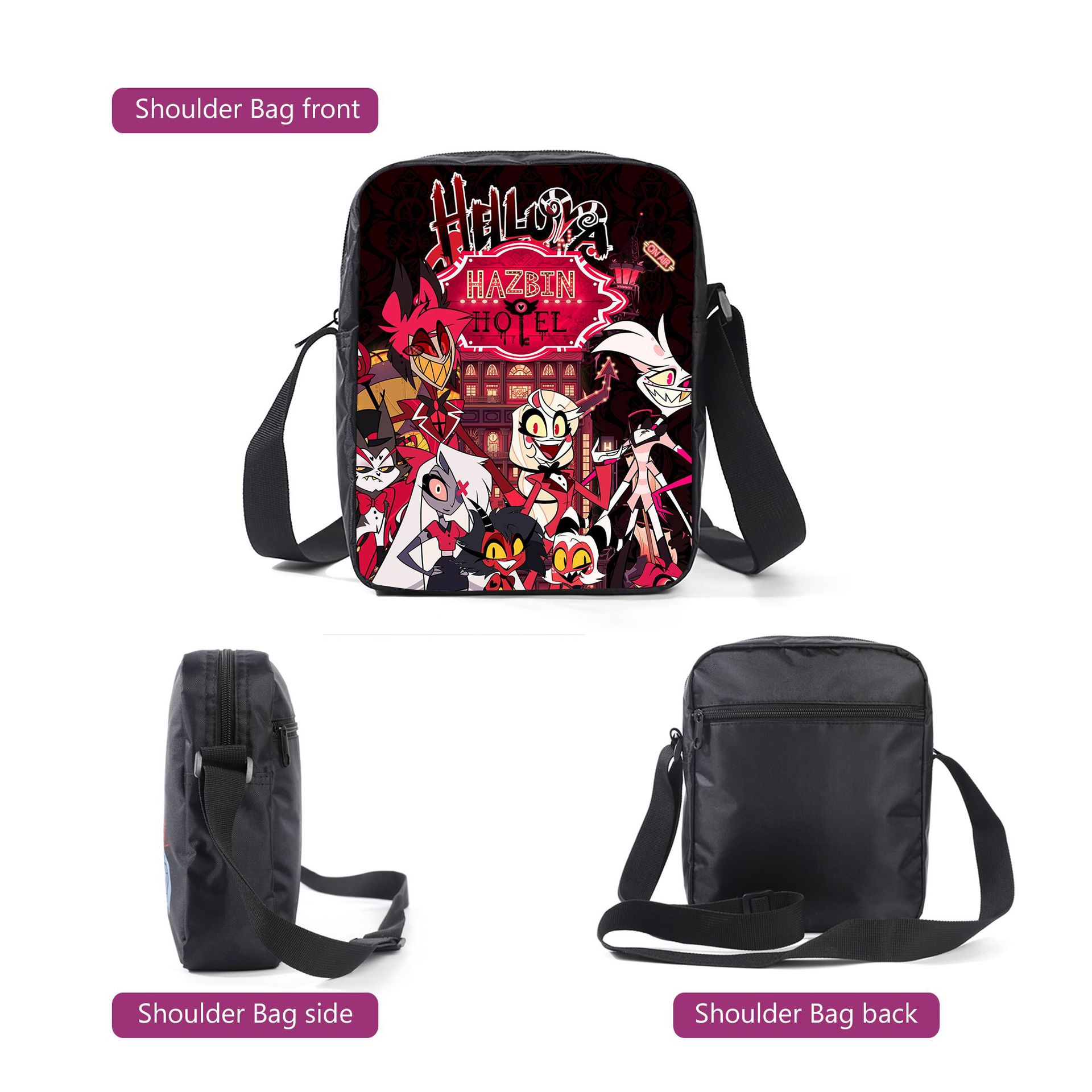 Hazbin Hotel School Backpack School Bags Shoulder Bag Pencil Case 3 Pieces Set Cartoon Student Travel Rucksack for Boys Girls