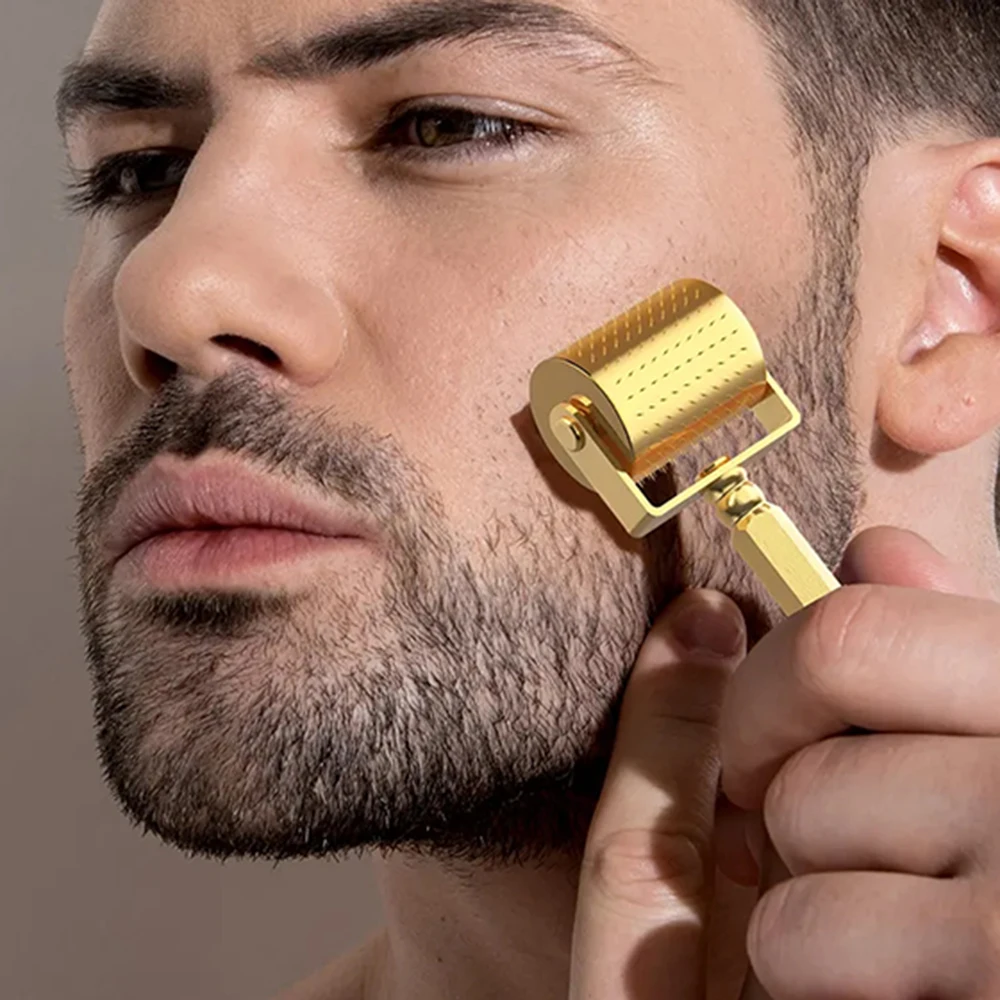 (0.25mm) Microneedle Roller Luxurious 24K Gold Micro Needle Roller DRS 250 Pin Titanium Derma Roller for Facial Skin Care Hair Beard Growth Treatment
